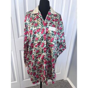 Audrey Lutton Vintage Button Up Floral Pajama Shirt Loungewear Top Medium